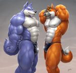 Xbooru - 2boys anthro bara big bodybuilder braford braford00